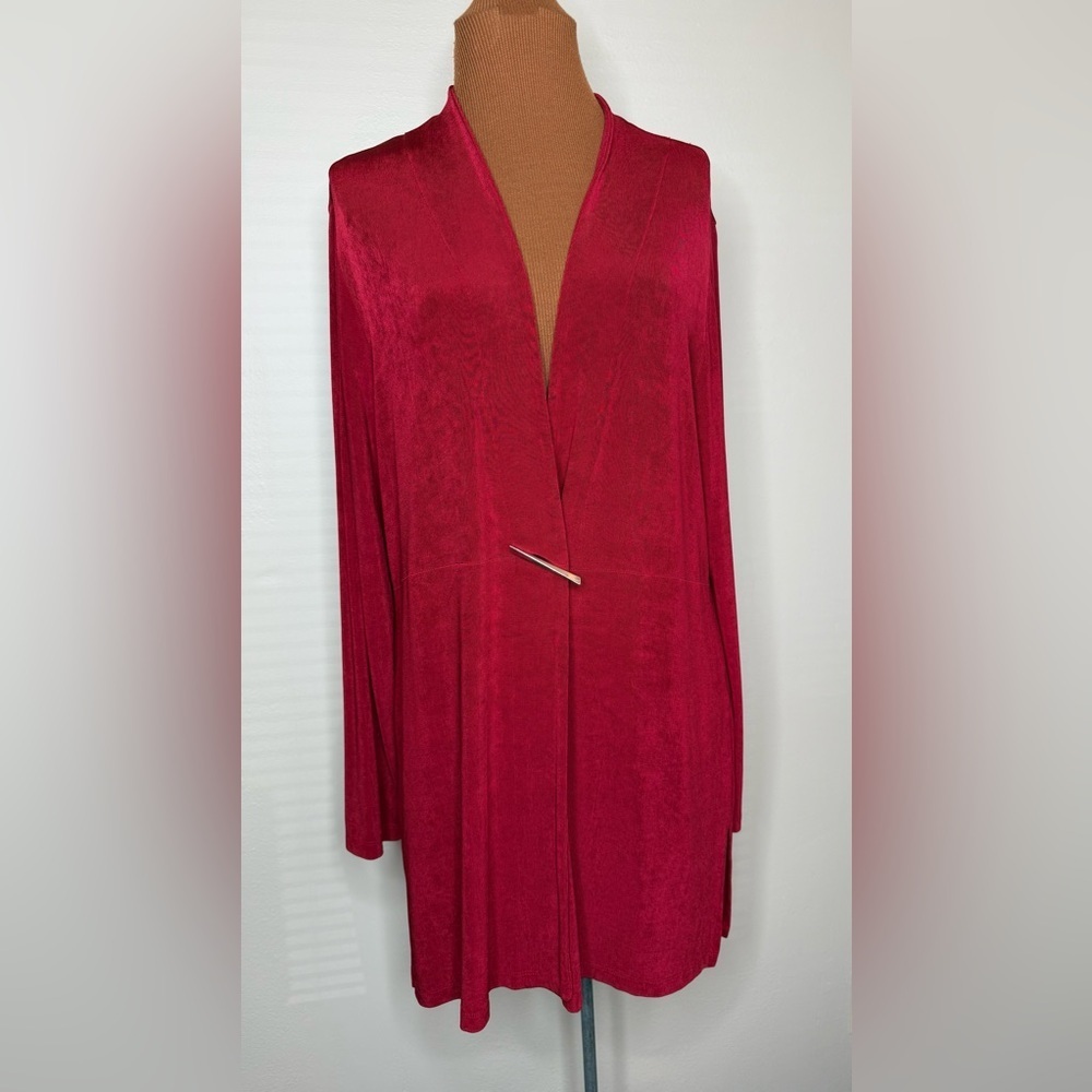 Chico's Travelers Collection Long Blazer Metallic Clasp Closure Size 2 (Large)